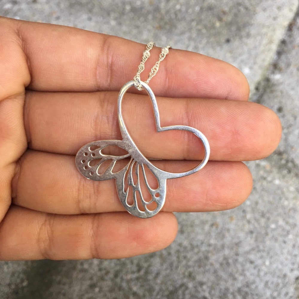 Peruvian Silver Asymmetrical Butterfly Necklace